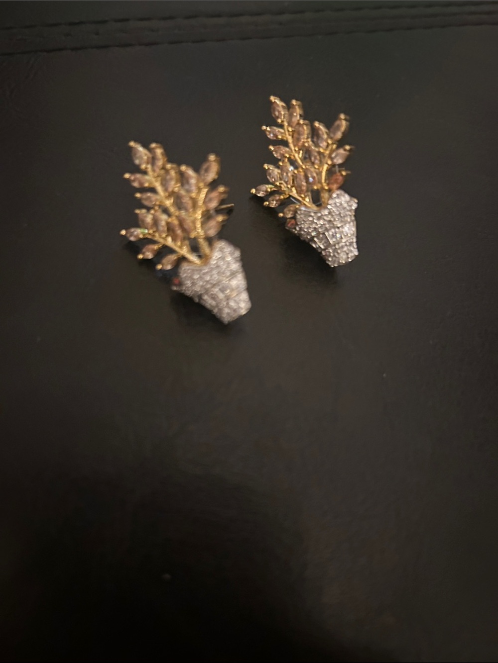 Othr Gold and Silver Crystal Leaf Bouquet Stud Earrings